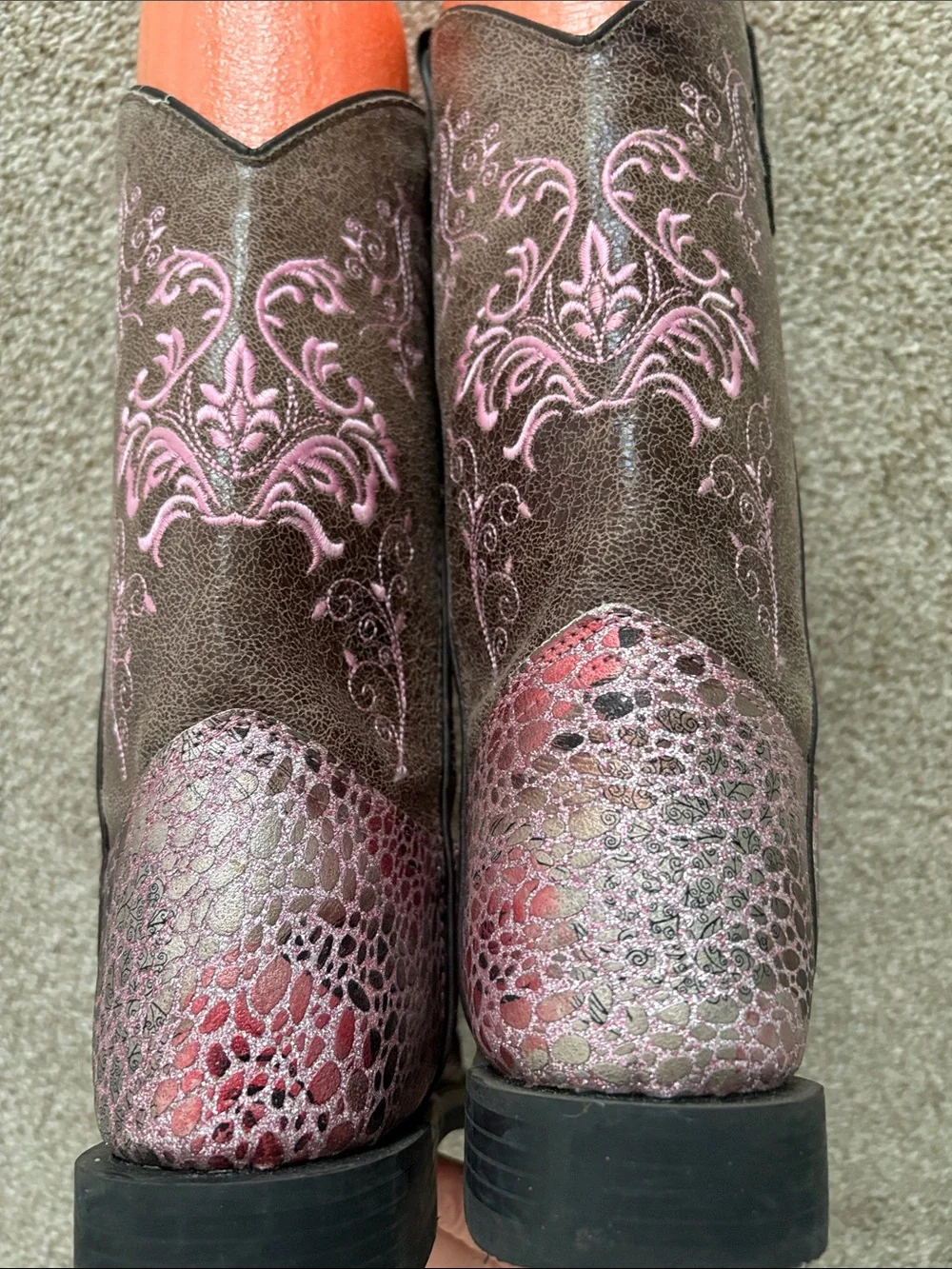 Shyanne Brown Pink Sparkly Square Toe Western Boots BVB9154 4.0-D Rodeo